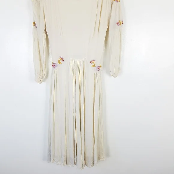 Free People Fay Glow Embroidered Boho Peasant Midi Dress in Cream Size Small - Picture 8 of 14